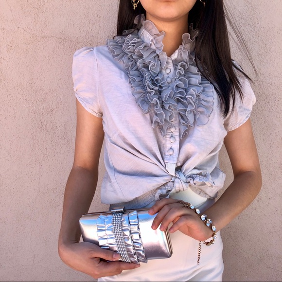 Vintage Grey Ruffled Button Up Blouse - Picture 1 of 5